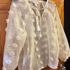 Calypso St. Barth White Sheer Pom-Pom Tassel Top